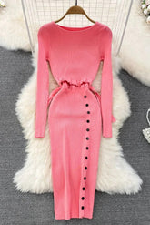 Robe de soirée moulante en tricot pour femme, élégante, taille basse, fendue